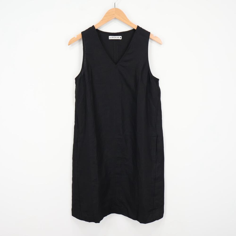 American Giant Women's Linen V Neck Sleeveless Dress Black Size Medium NWOT